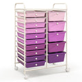 15-Drawer Utility Rolling Organizer Cart Multi-Use Storage-Purple