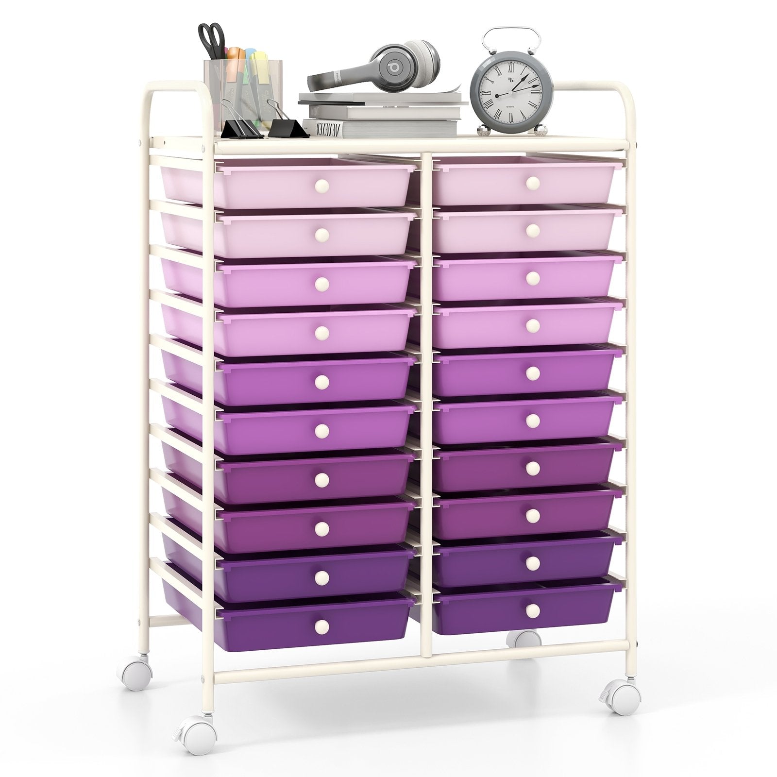 20 Drawers Rolling Storage Cart Studio Organizer-Beige