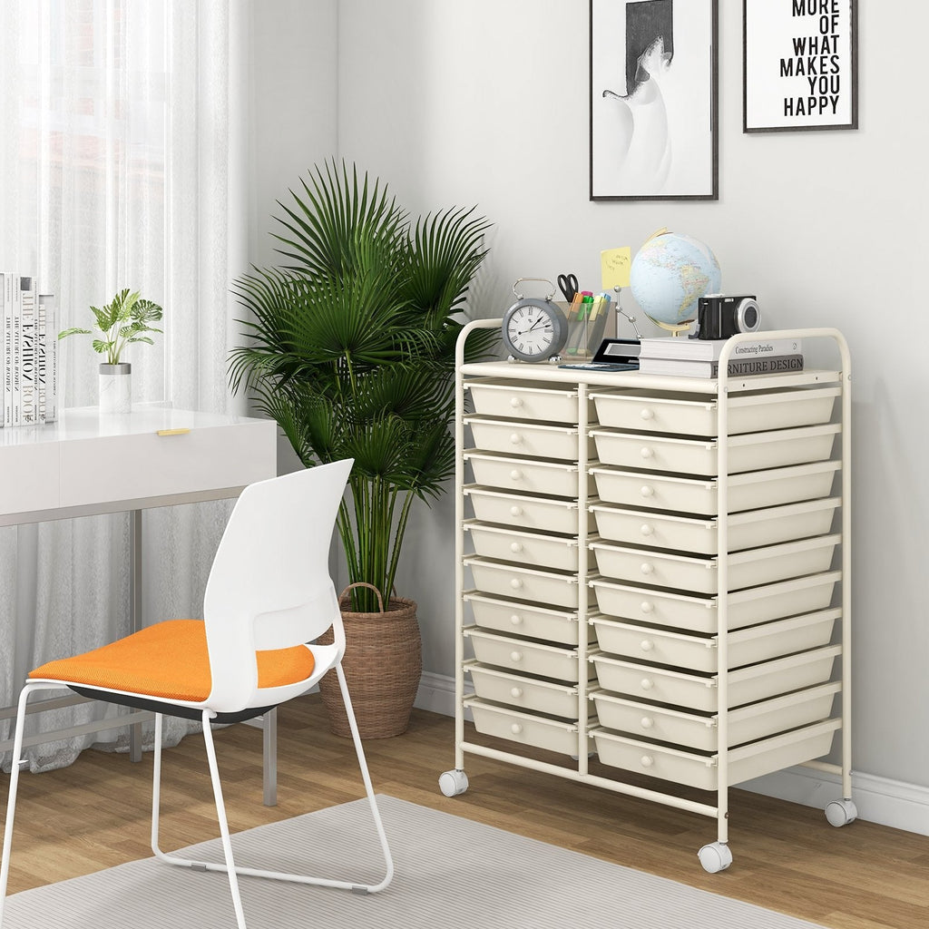 20 Drawers Rolling Storage Cart Studio Organizer-Beige