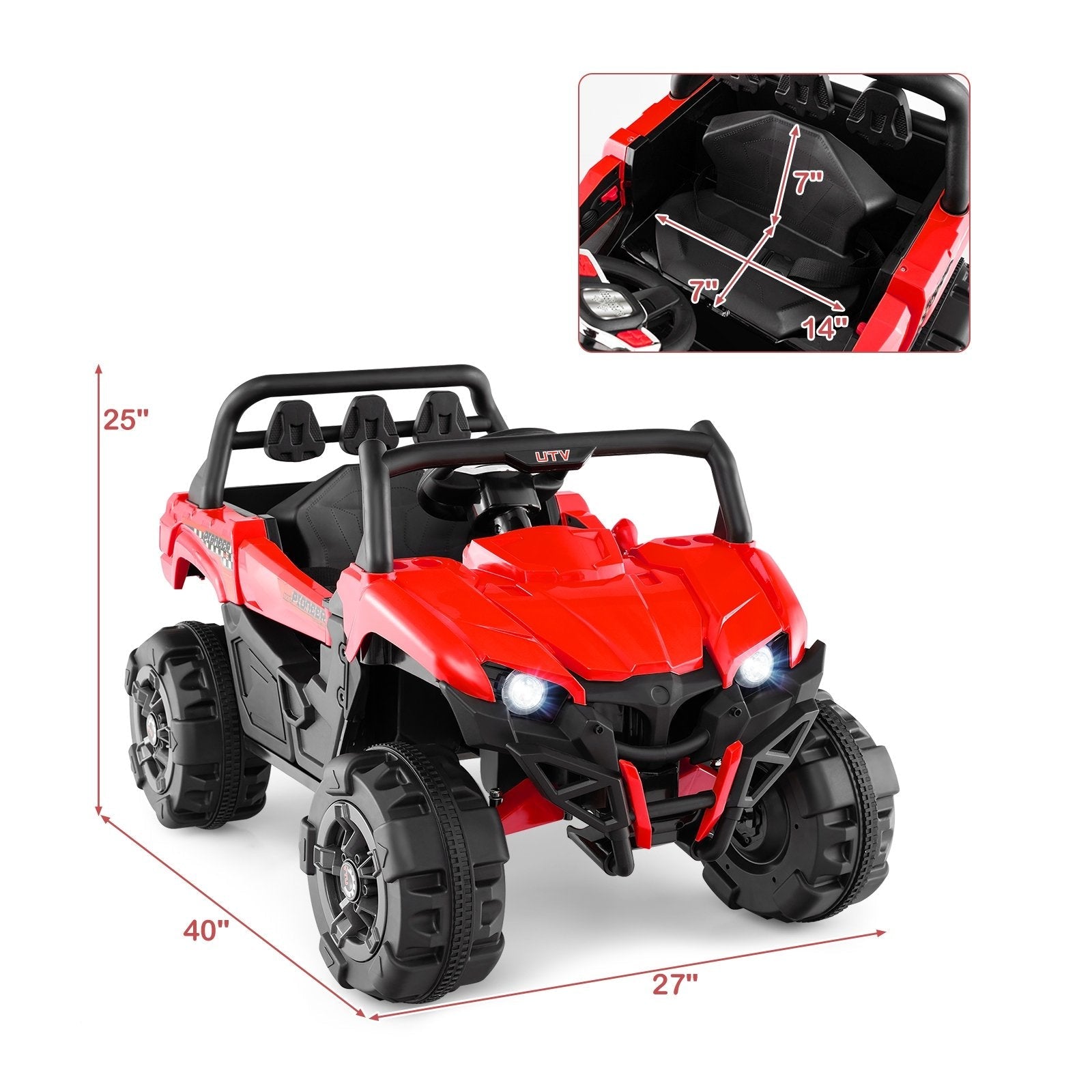 12V Battery Powered Electric Vehicle with Remote Control and 3 Speeds-Red