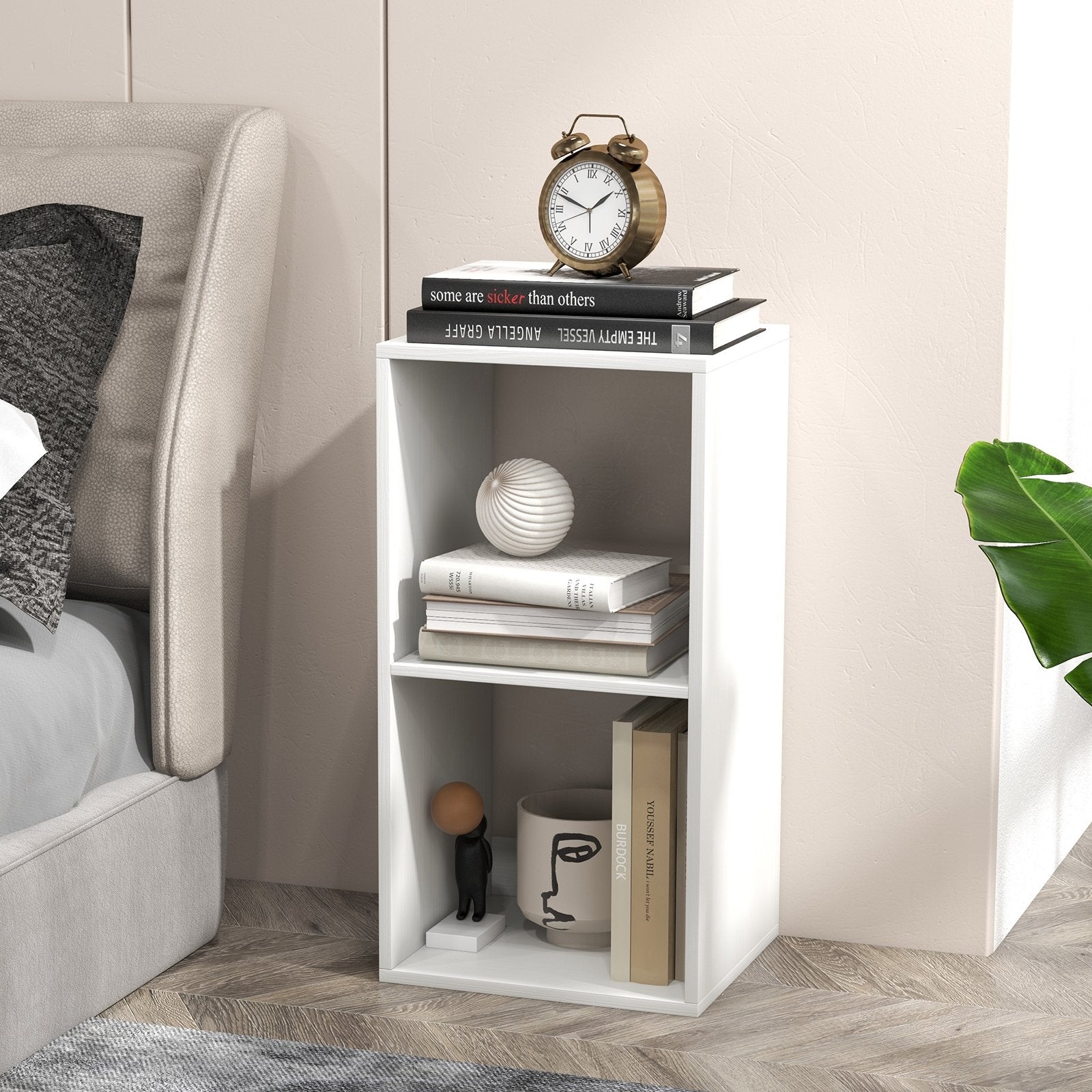 2 Cube Bookshelf with Back Guardrail for Living Room Bedroom-White