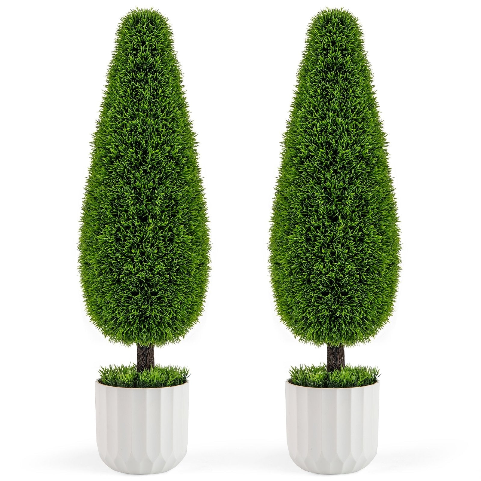 2 Pack 3 Feet Artificial Cedar Teardrop Shaped Bush with Plastic Nursery Pot-Green