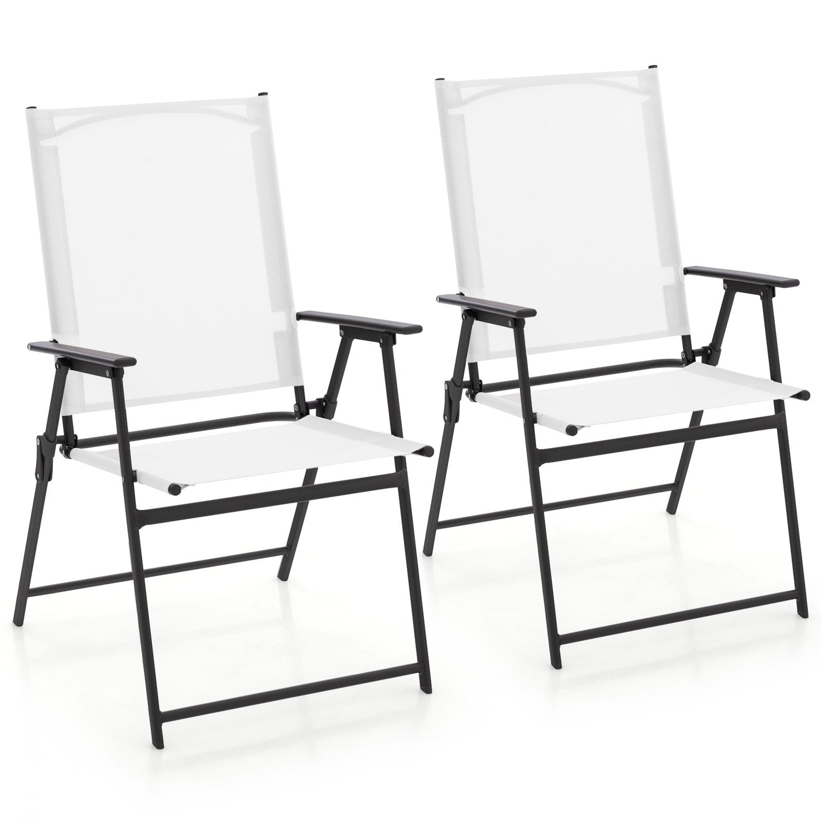 2 Pieces Patio Folding Chairs with Armrests for Deck Garden Yard-Black & Gray