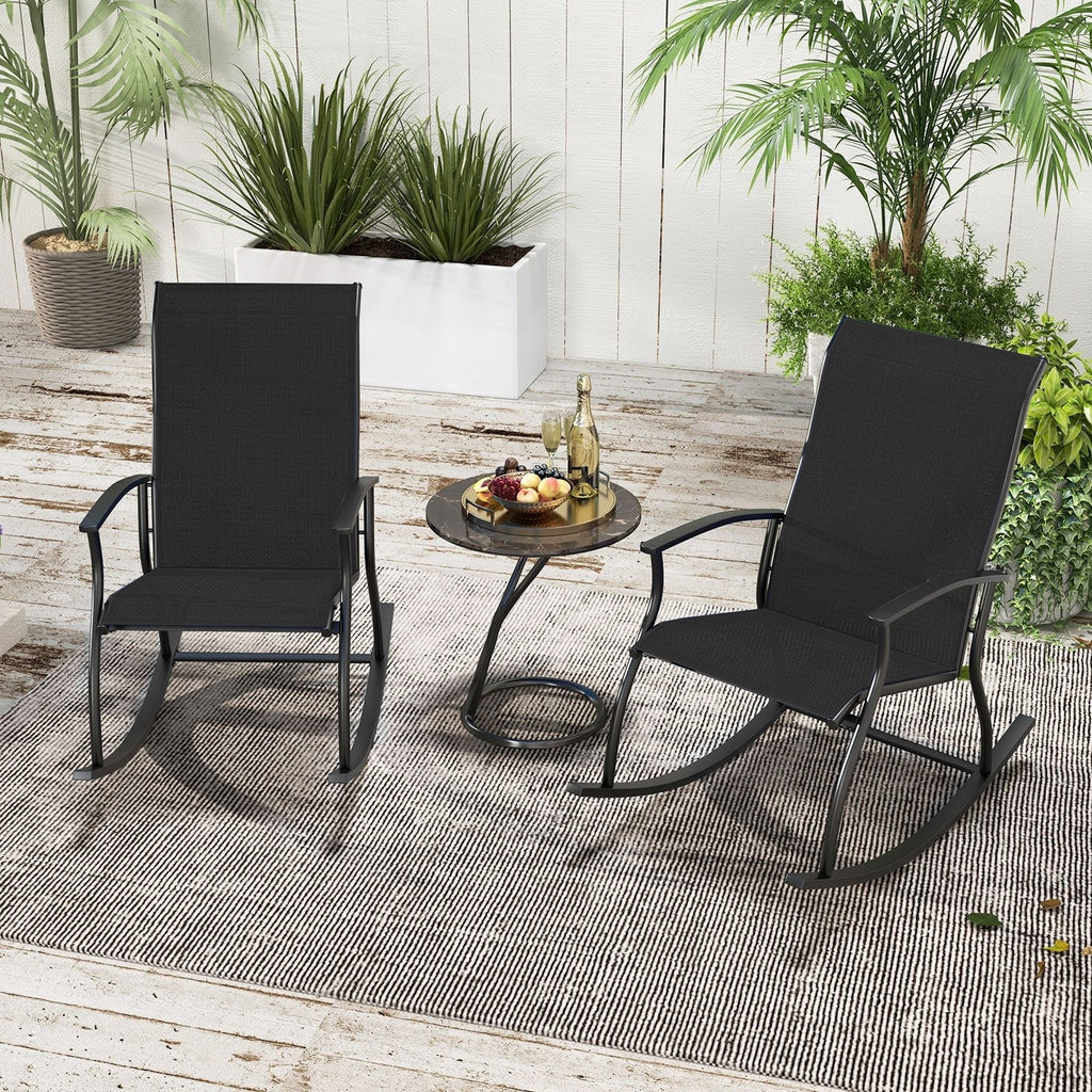 2 Pieces Outdoor Rocking Chairs with Breathable Backrest-Black