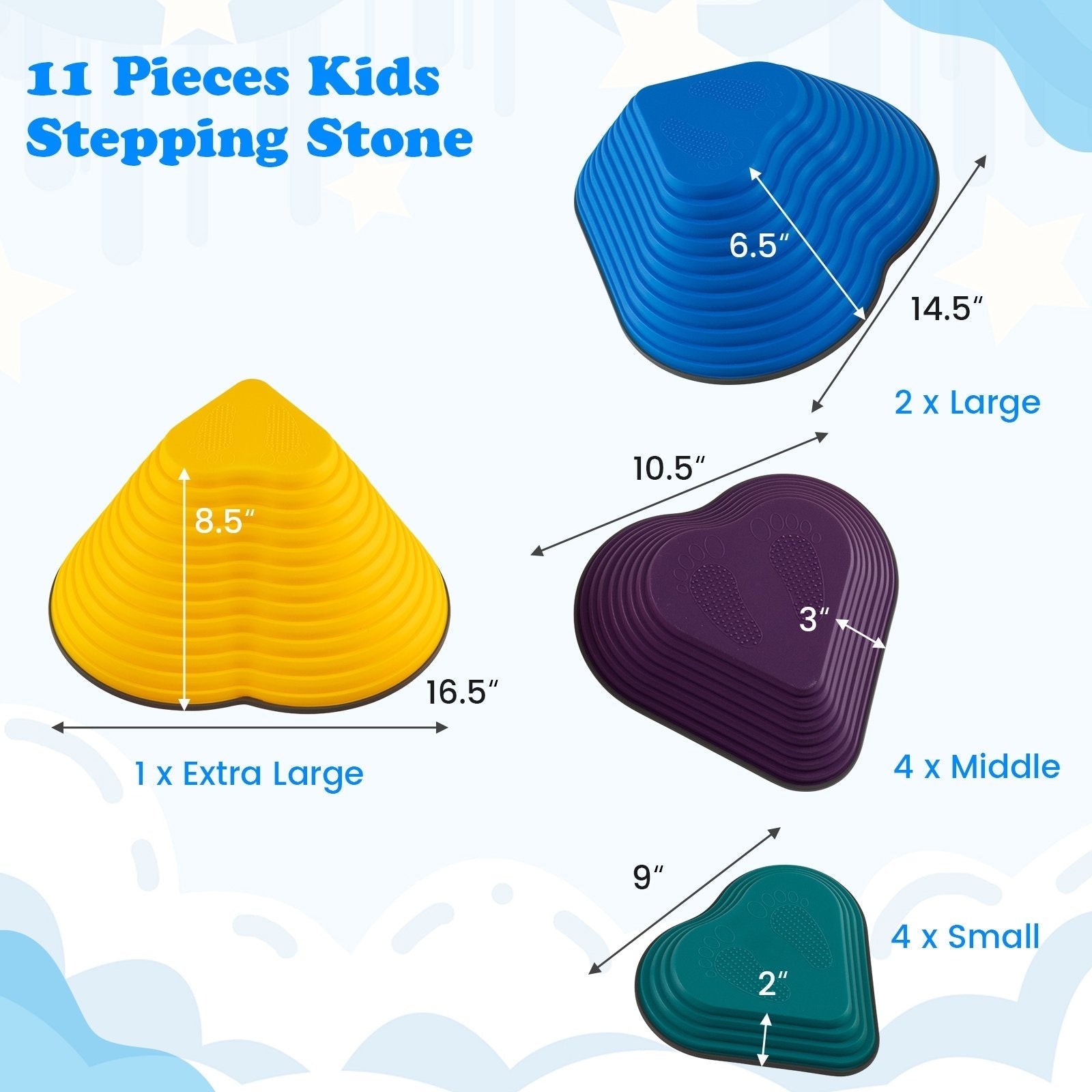11 Pieces Kids Stepping Stones Stackable Balance Blocks Indoor Outdoor-Multicolor