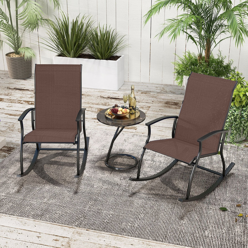 2 Pieces Outdoor Rocking Chairs with Breathable Backrest-Black