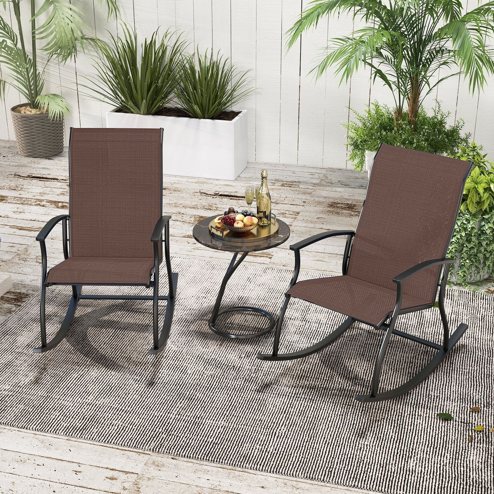 2 Pieces Outdoor Rocking Chairs with Breathable Backrest-Black