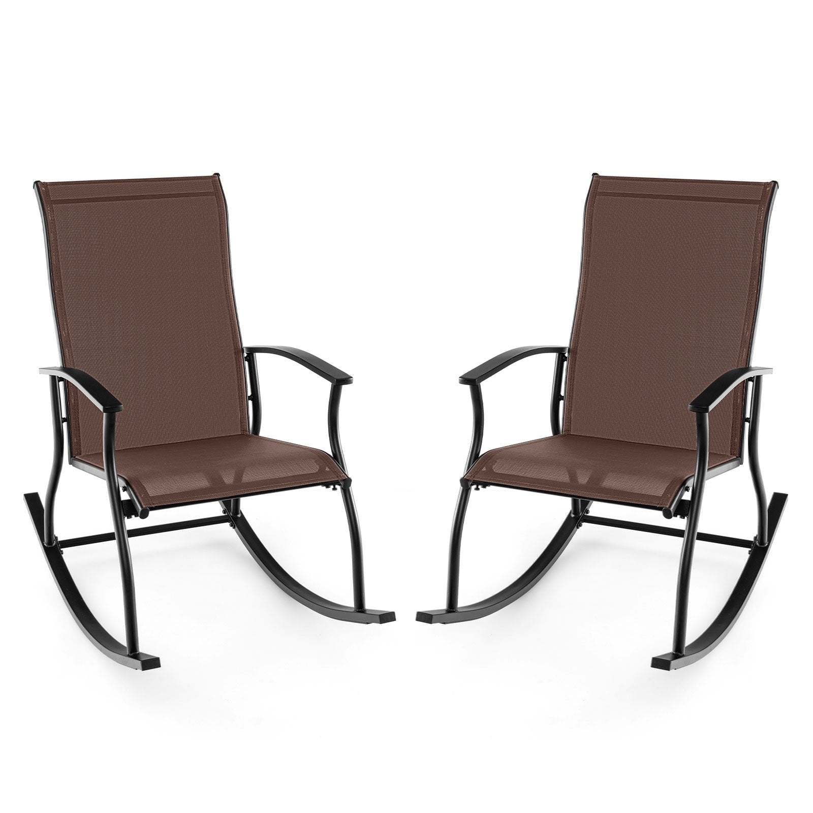 2 Pieces Outdoor Rocking Chairs with Breathable Backrest-Black