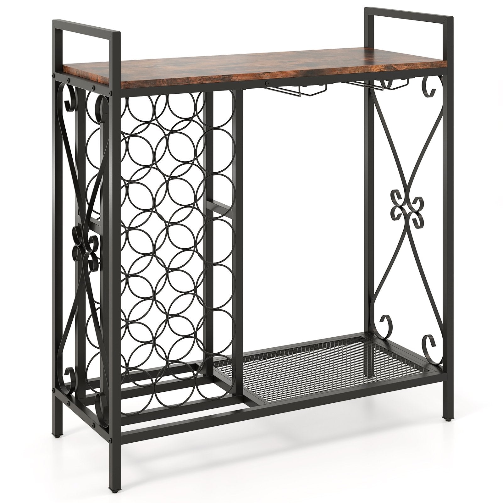 21 Bottle Wine Rack Freestanding Floor Wine Bottle Organizer with Glass Holder-Golden