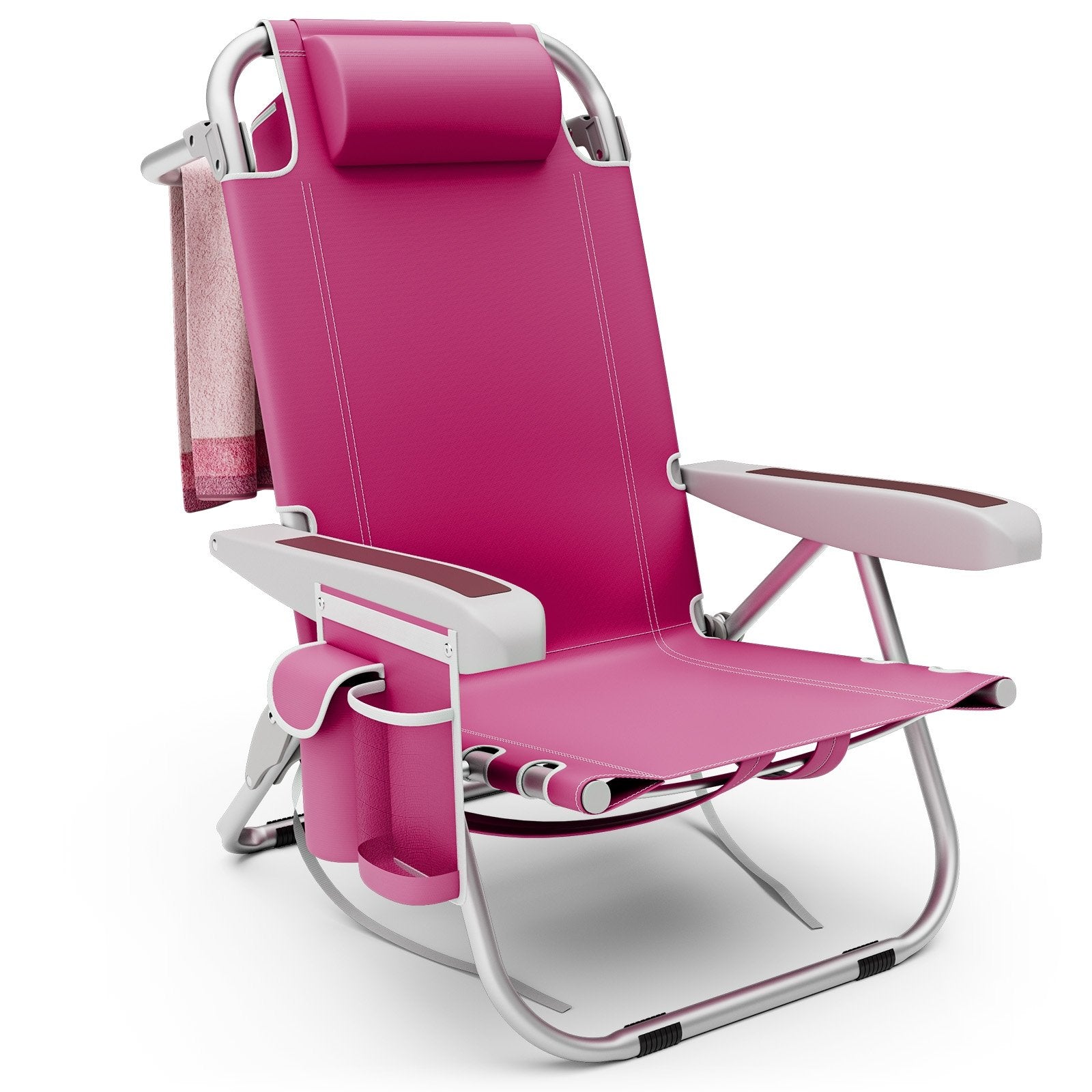 1 Piece Foldable Backpack Beach Chair with Cup Holder and Storage Pockets for Outdoor-Blue