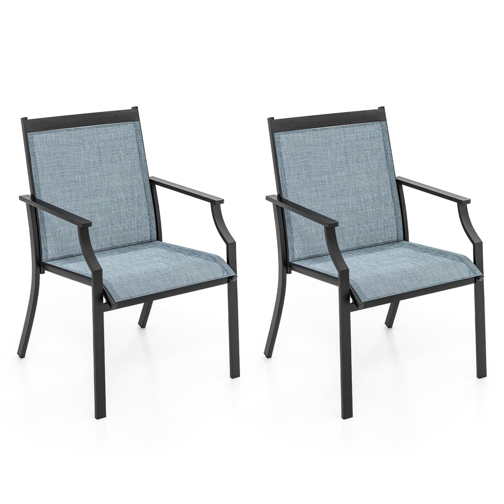 2 Piece Patio Dining Chairs Large Outdoor Chairs with Breathable Seat and Metal Frame-Blue