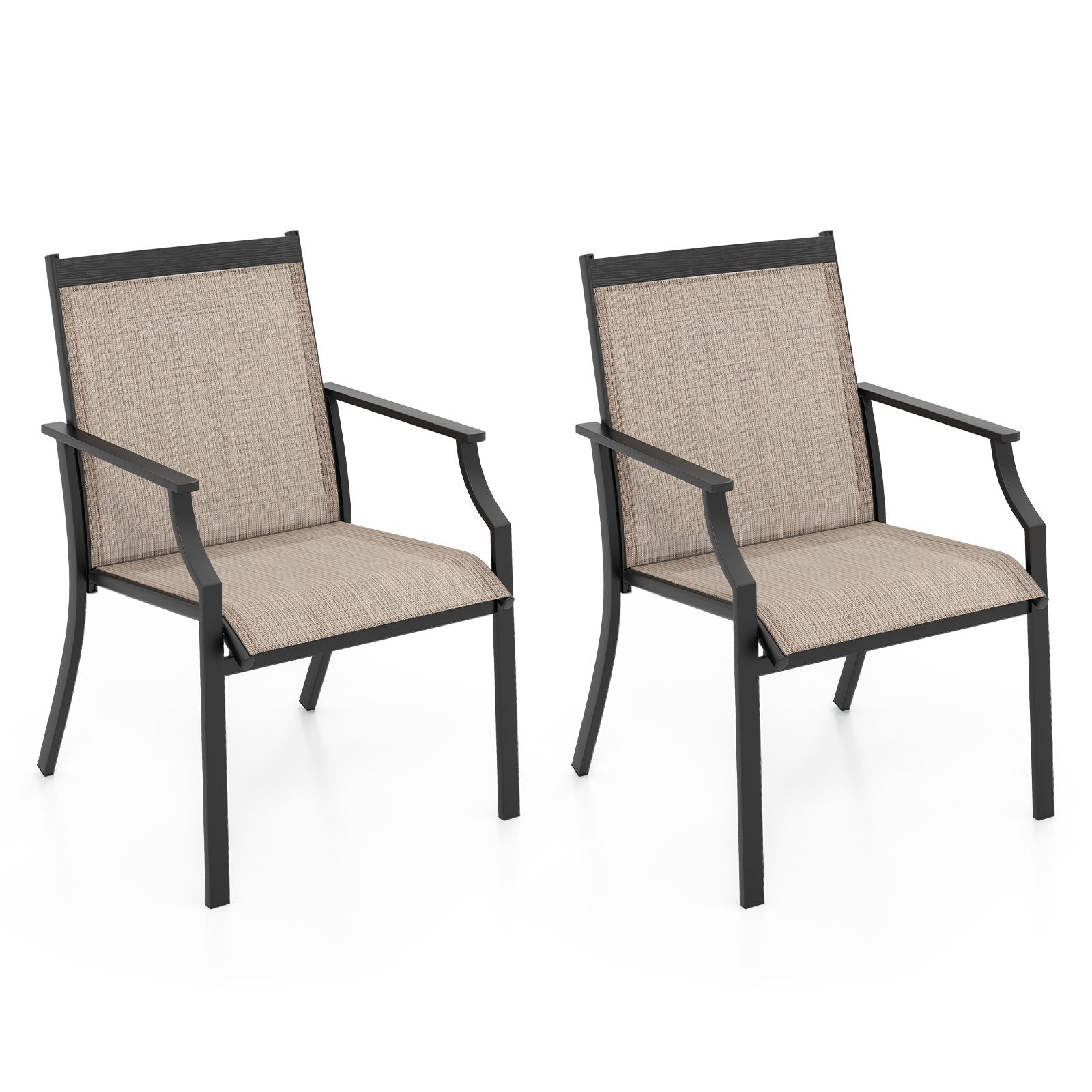 2 Piece Patio Dining Chairs Large Outdoor Chairs with Breathable Seat and Metal Frame-Blue