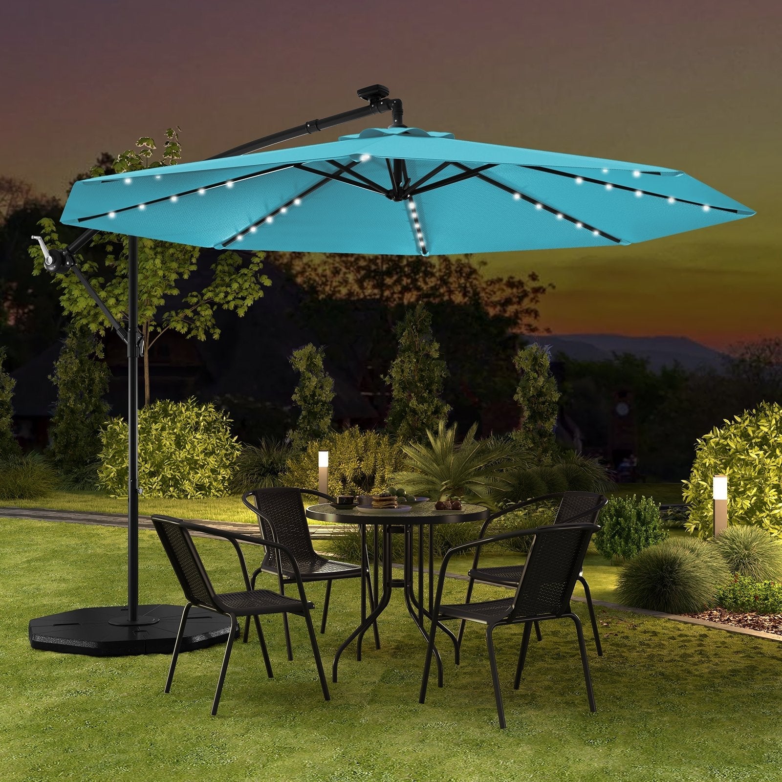 10 Feet Solar Offset Hanging Umbrella with 40 Lamp Beads and Solar Panel-Beige
