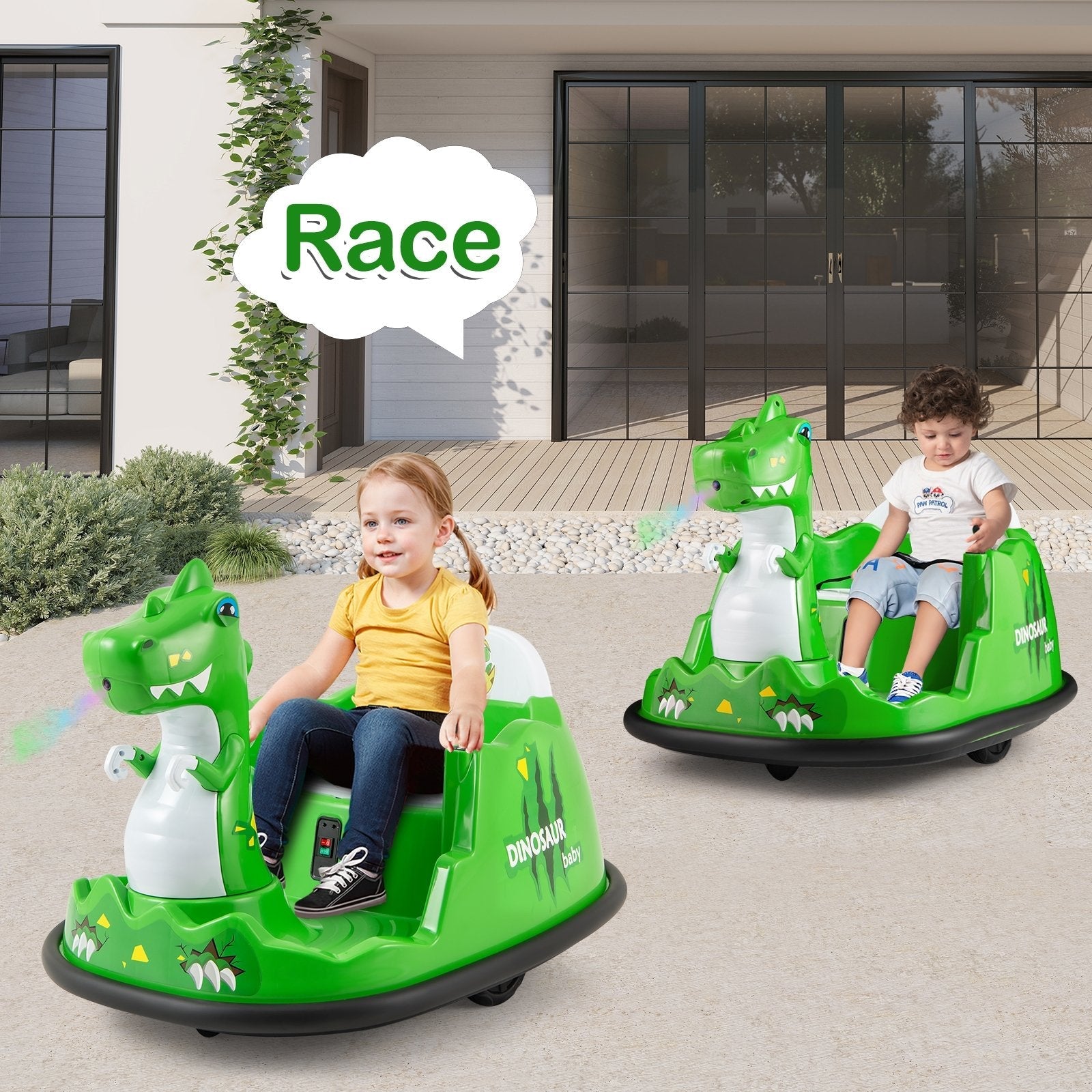 12V Bumper Car with Spray Function and Remote Control for Toddlers Aged 2-5-Green