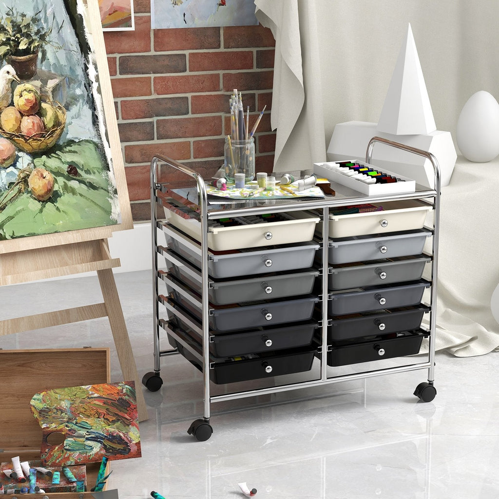 12 Drawers Rolling Storage Cart for Home and Office-Black