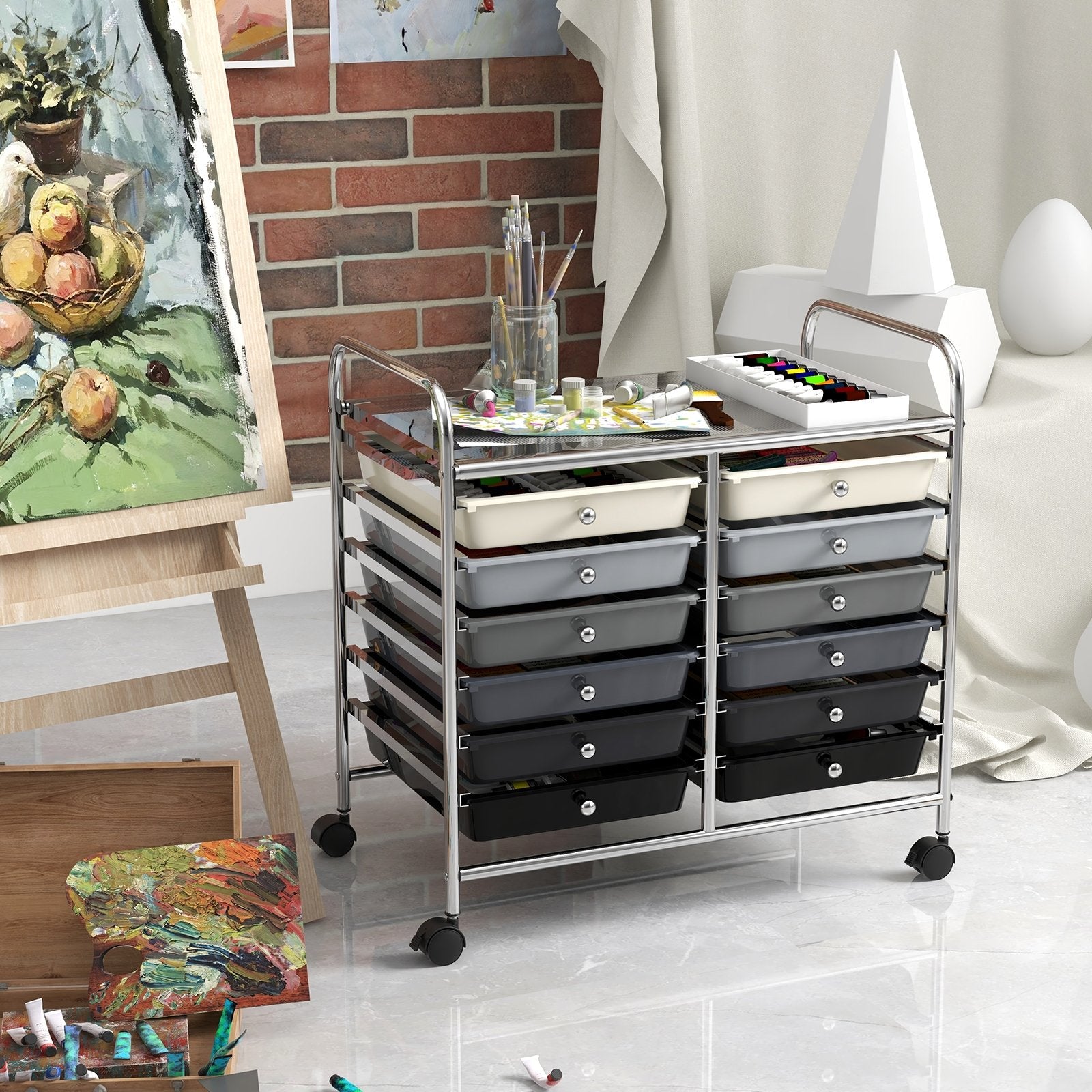 12 Drawers Rolling Storage Cart for Home and Office-Black