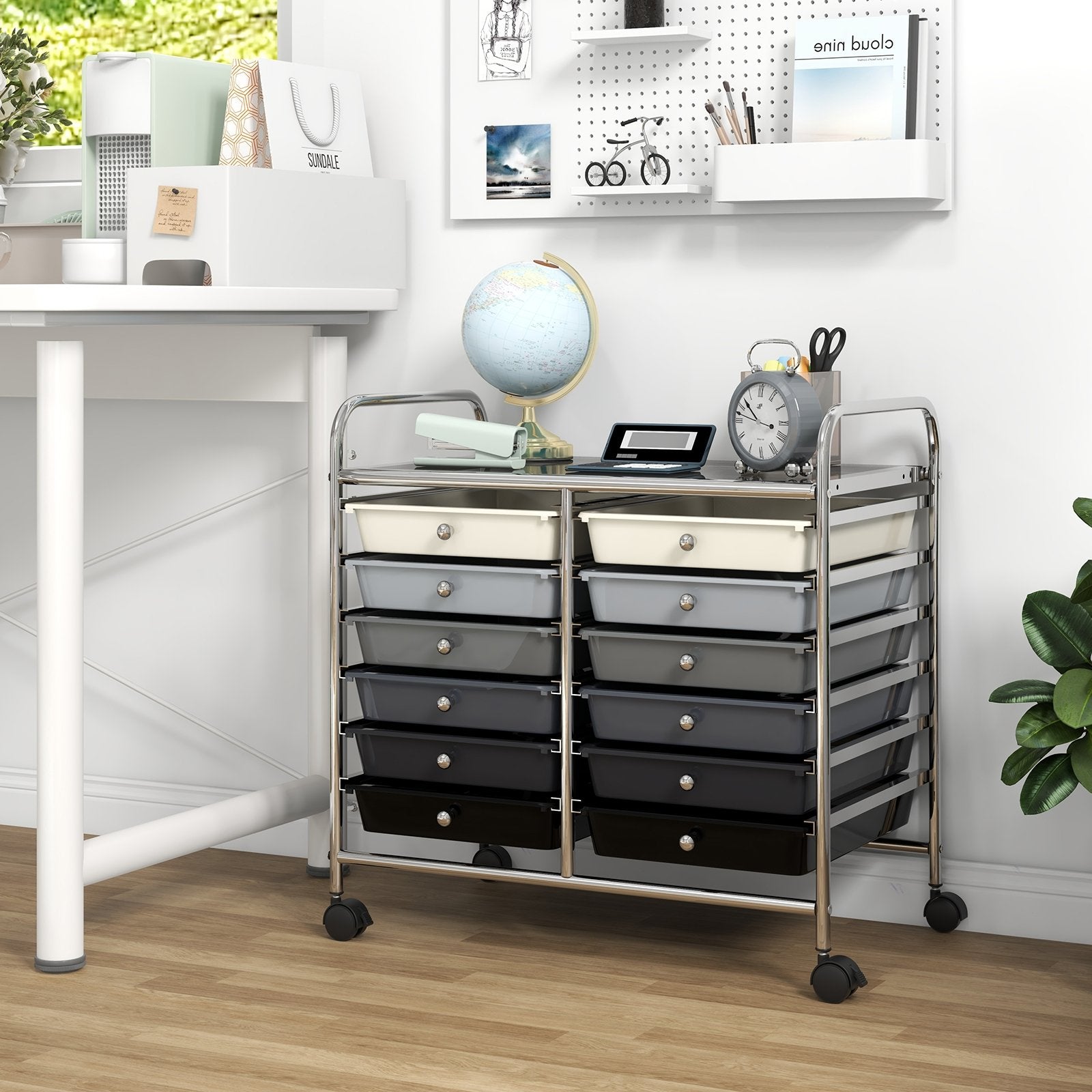 12 Drawers Rolling Storage Cart for Home and Office-Black