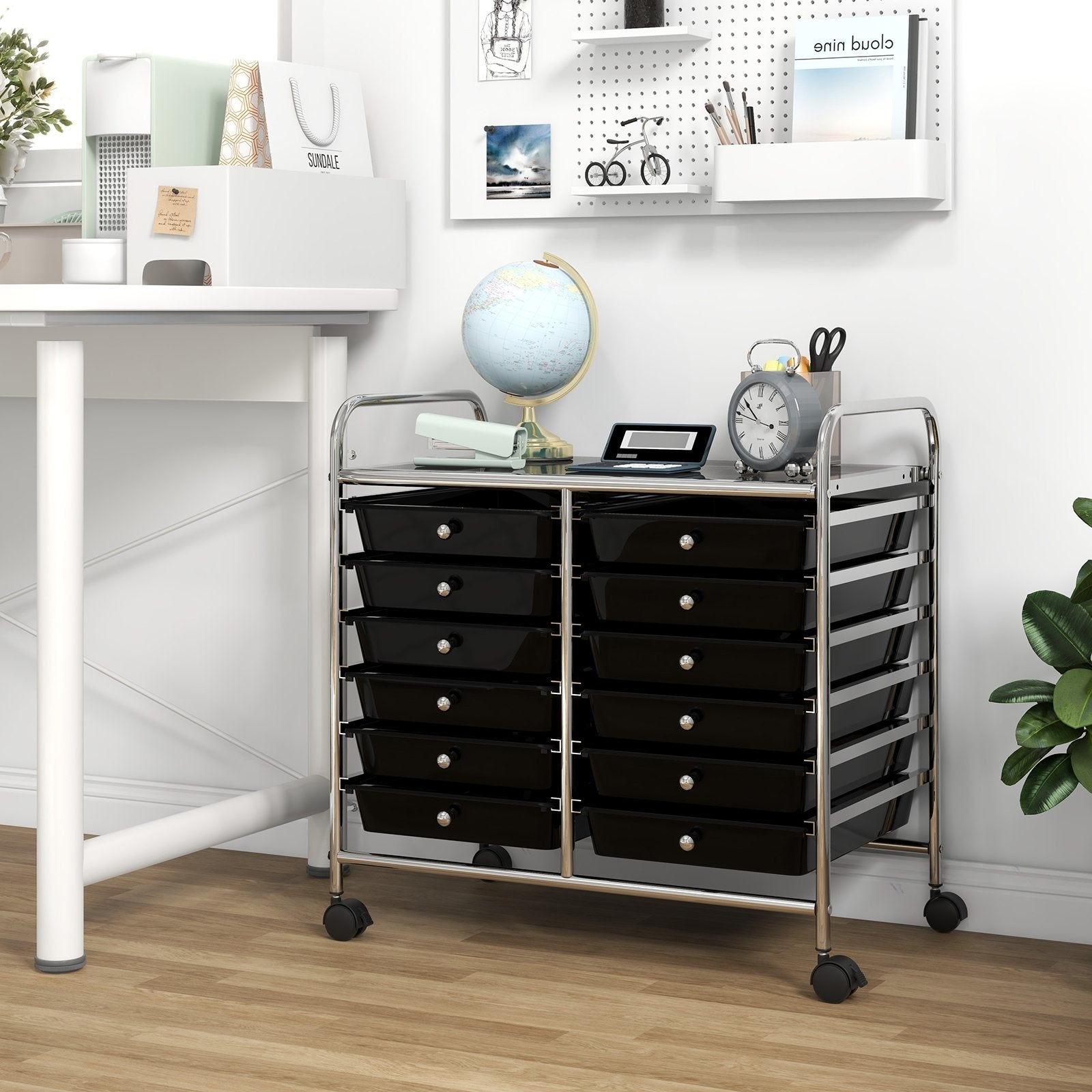 12 Drawers Rolling Storage Cart for Home and Office-Black