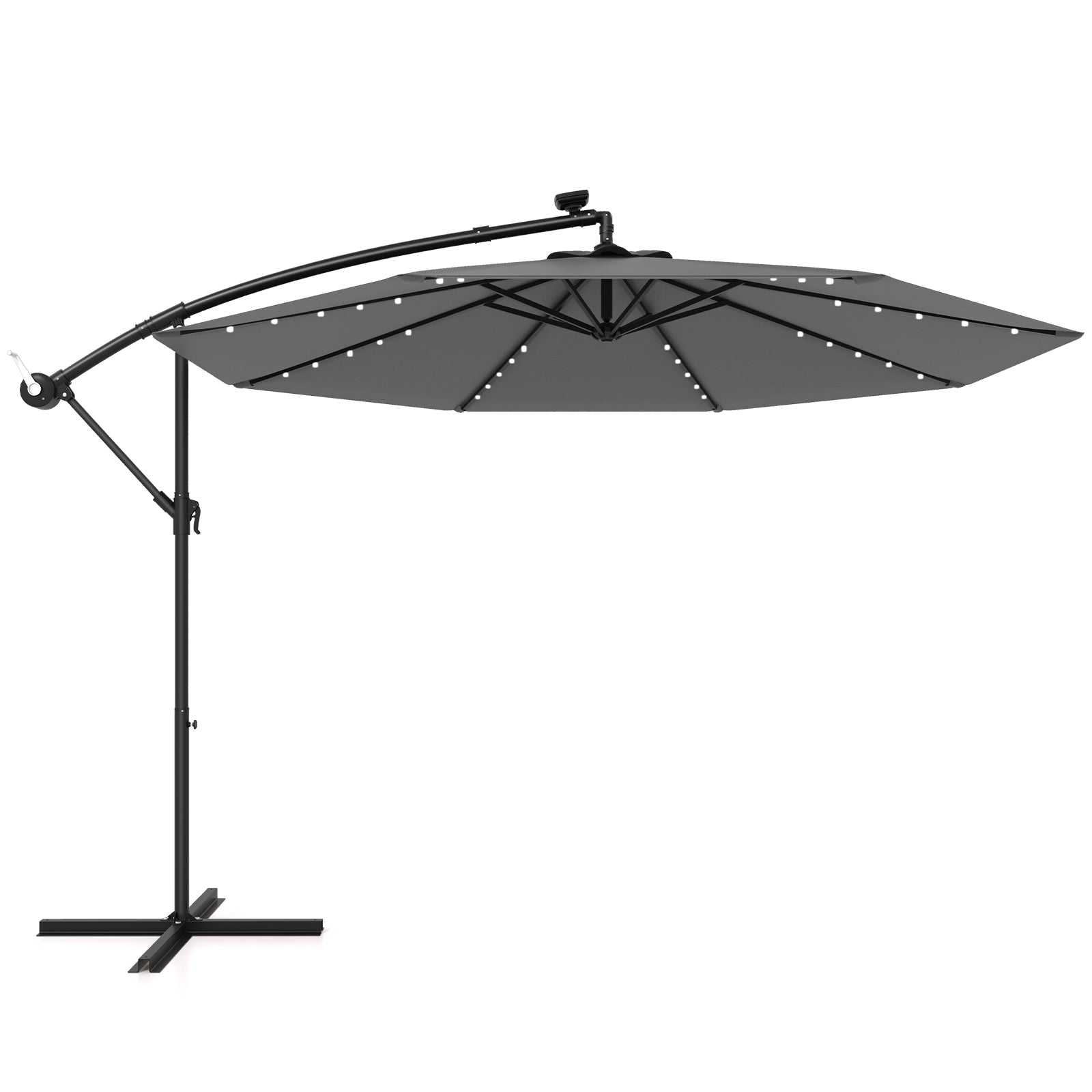 10 Feet Solar Offset Hanging Umbrella with 40 Lamp Beads and Solar Panel-Beige