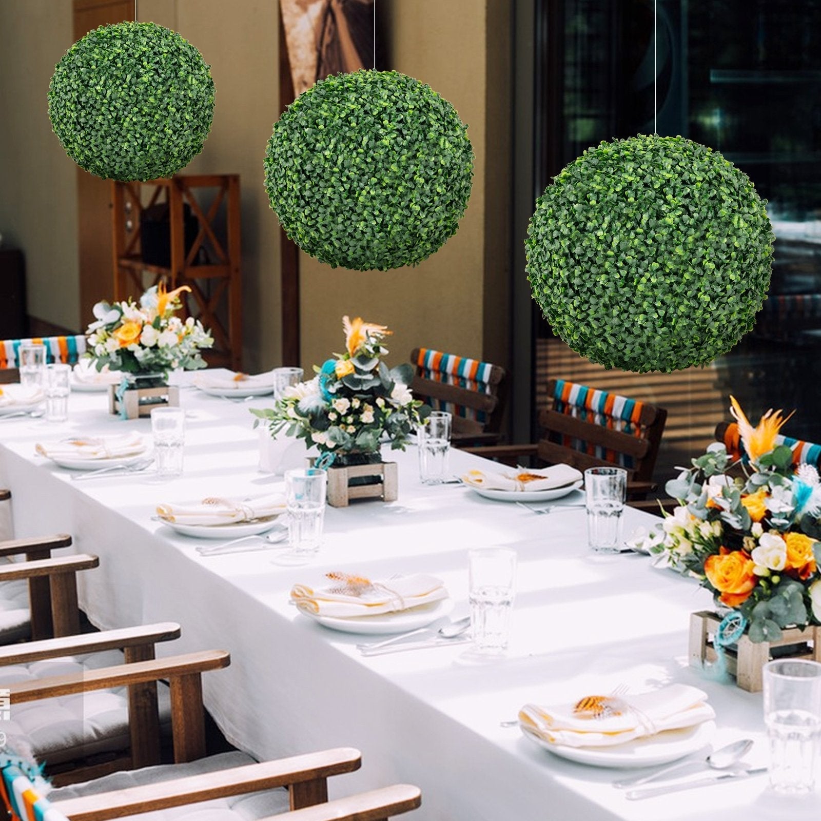 2 Pieces 16/20 Inches Artificial Plant Boxwood Topiary Ball for Patio Garden Front Door Balcony Backyard-S