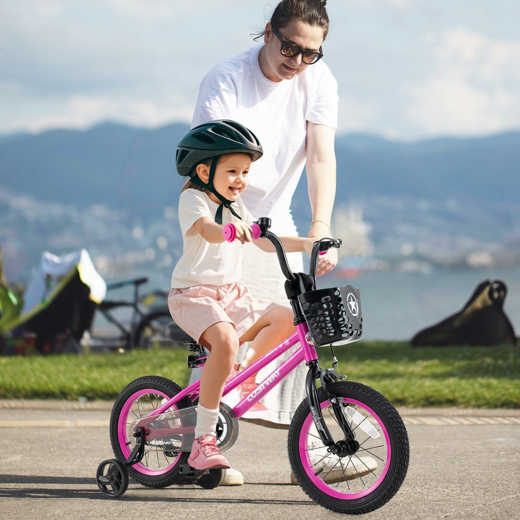 18 Inch Kids Bike Adjustable Bicycle with Front Basket for Children Aged 4-8 Years Old