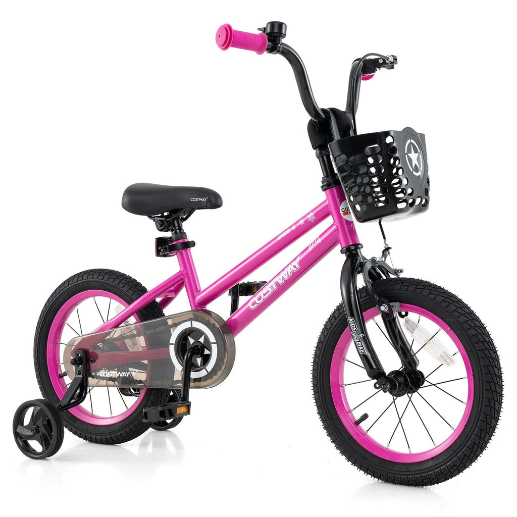 18 Inch Kids Bike Adjustable Bicycle with Front Basket for Children Aged 4-8 Years Old