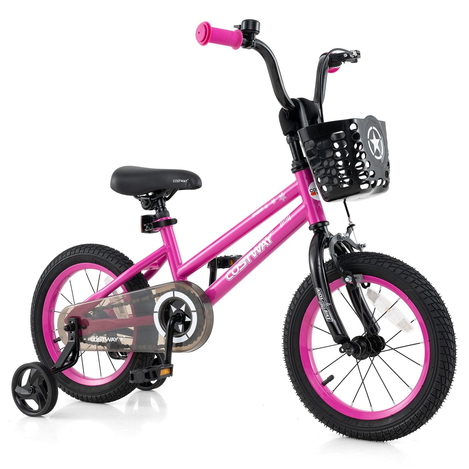 18 Inch Kids Bike Adjustable Bicycle with Front Basket for Children Aged 4-8 Years Old