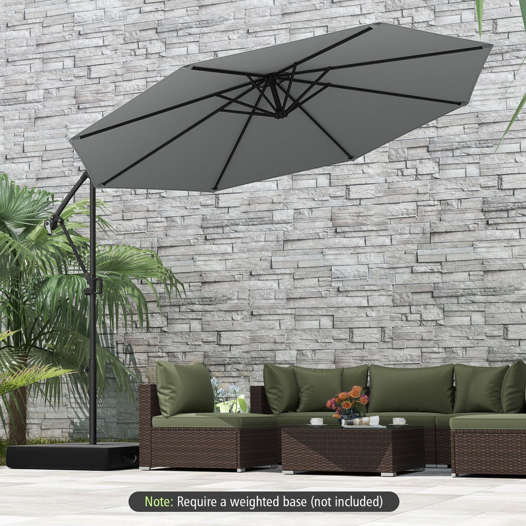 10 Feet Offset Hanging Umbrella with Base and Infinite Tilt-Beige