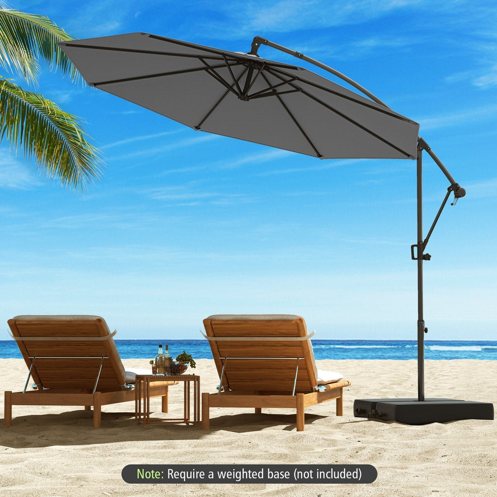 10 Feet Offset Hanging Umbrella with Base and Infinite Tilt-Beige