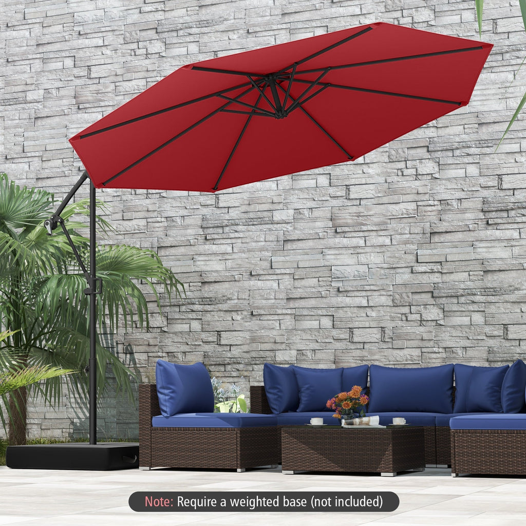 10 Feet Offset Hanging Umbrella with Base and Infinite Tilt-Beige