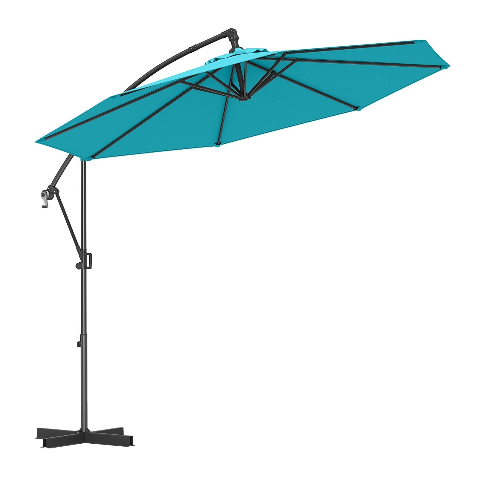 10 Feet Offset Hanging Umbrella with Base and Infinite Tilt-Beige