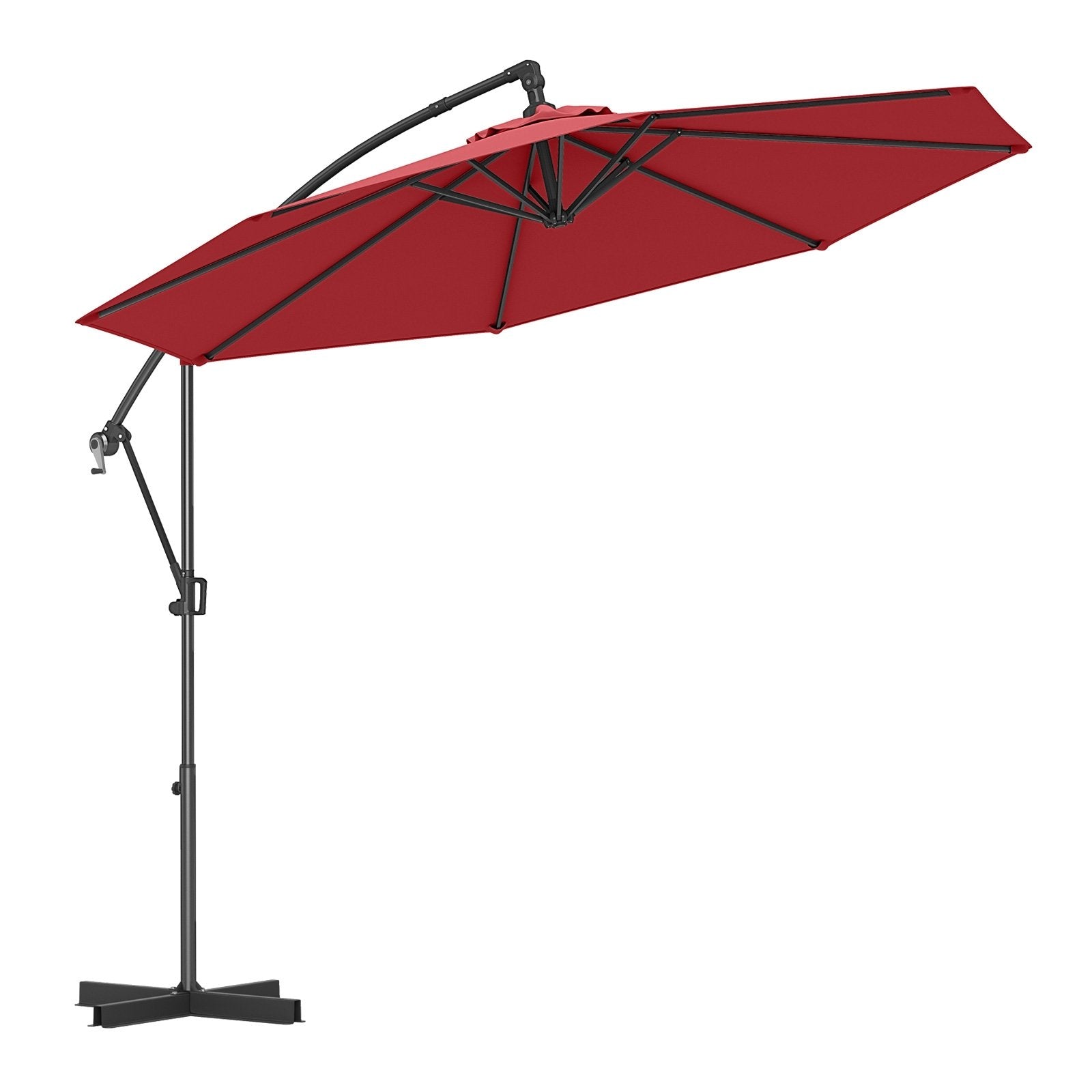 10 Feet Offset Hanging Umbrella with Base and Infinite Tilt-Beige