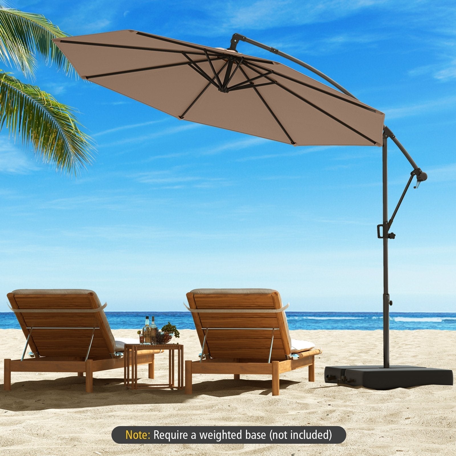 10 Feet Offset Hanging Umbrella with Base and Infinite Tilt-Beige