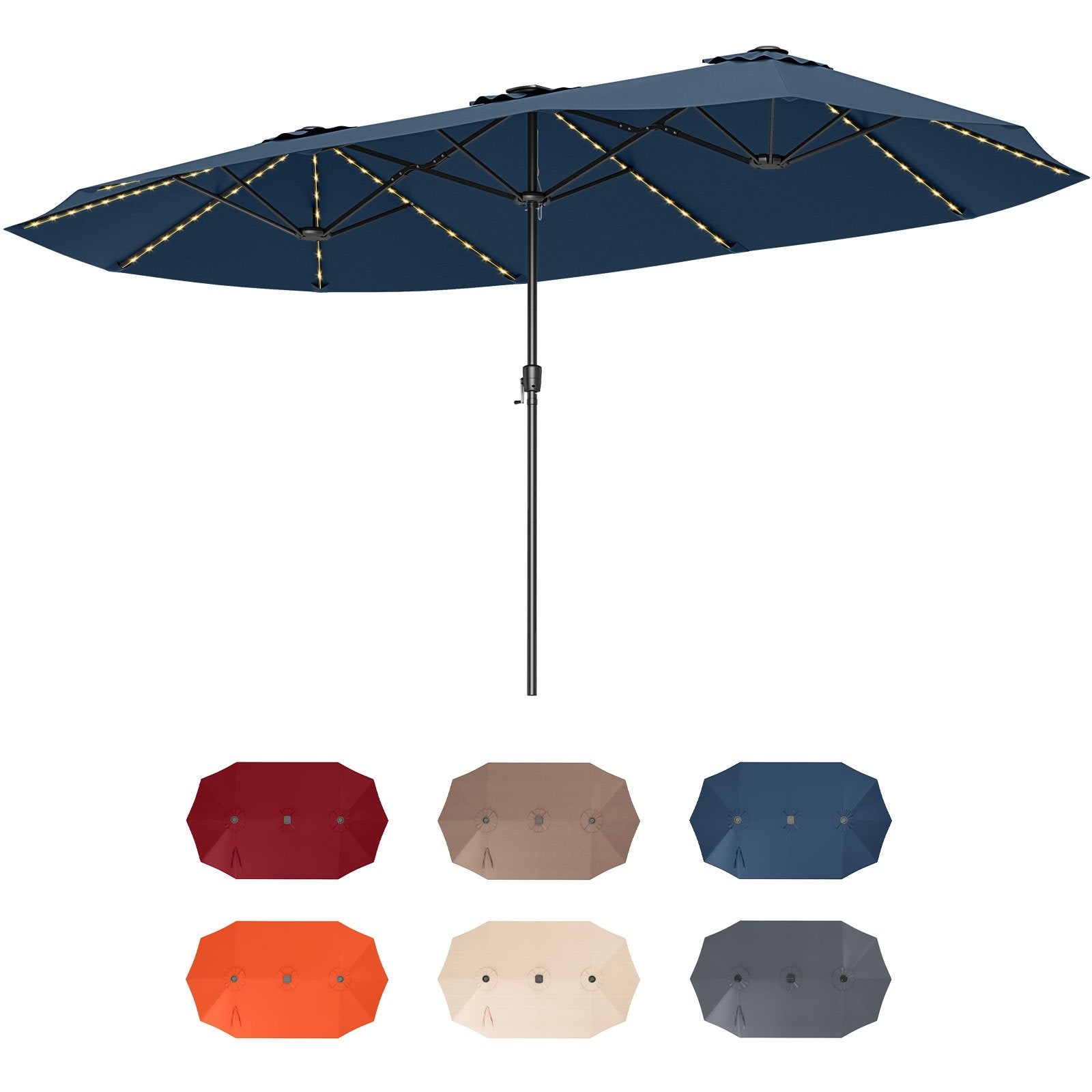 15.5 FT Extra-Large Patio Umbrella with LED Solar Lights and Crank Handle-Beige