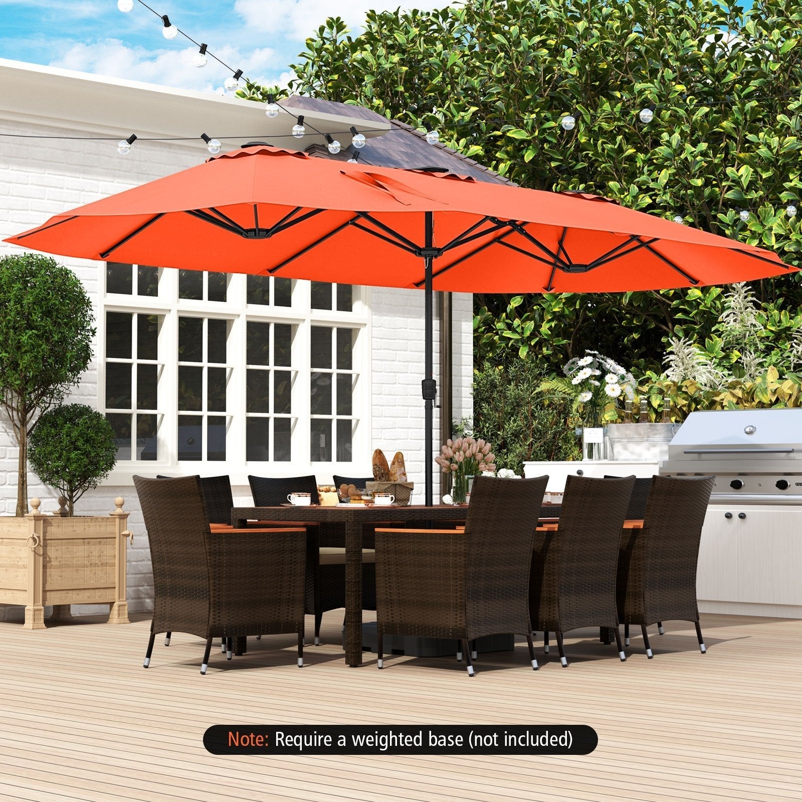 15.5 FT Extra-Large Patio Umbrella with LED Solar Lights and Crank Handle-Beige