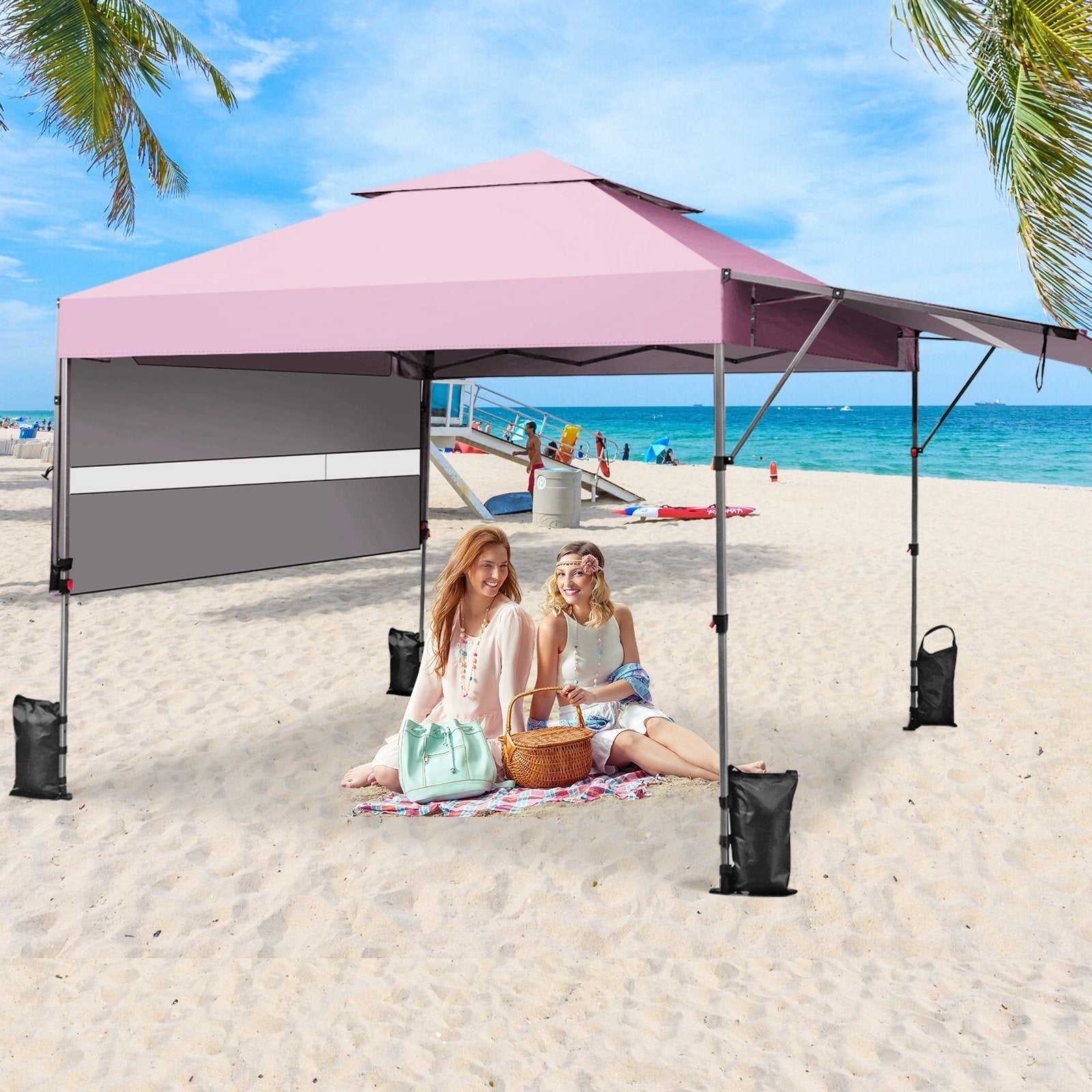 10 x 17.6 Feet Outdoor Instant Pop-up Canopy Tent with Dual Half Awnings-Black