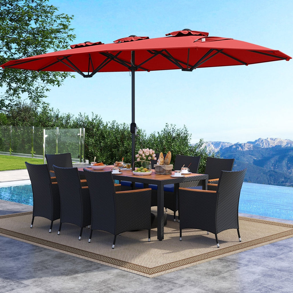 10 Piece Outdoor Patio Dining Set with 15 Feet Double-Sided Twin Umbrella-Beige