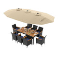 10 Piece Outdoor Patio Dining Set with 15 Feet Double-Sided Twin Umbrella-Beige