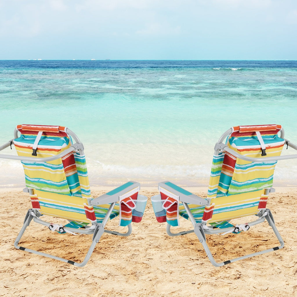 1 Piece Foldable Backpack Beach Chair with Cup Holder and Storage Pockets for Outdoor-Blue