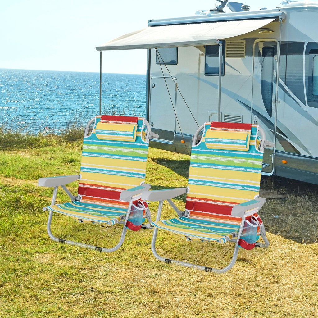 1 Piece Foldable Backpack Beach Chair with Cup Holder and Storage Pockets for Outdoor-Blue