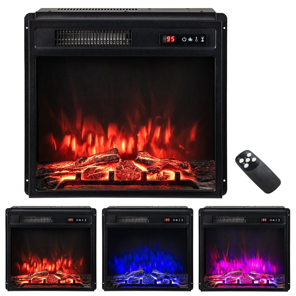 18 Inch 750W/1500W Electric Fireplace Insert with Remote Control and Adjustable Flame Colors