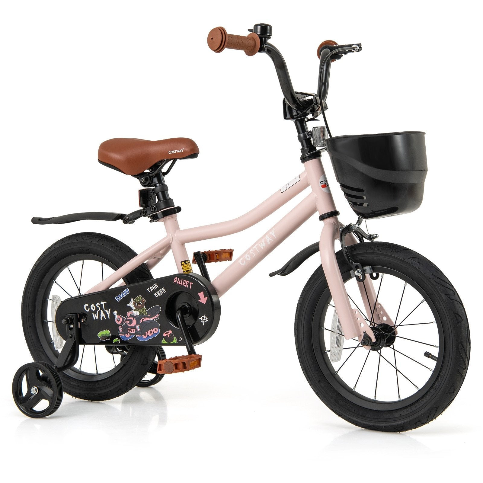 12 Inches Kids Bike with Basket and Adjustable Handlebar for 3-4 Years Old