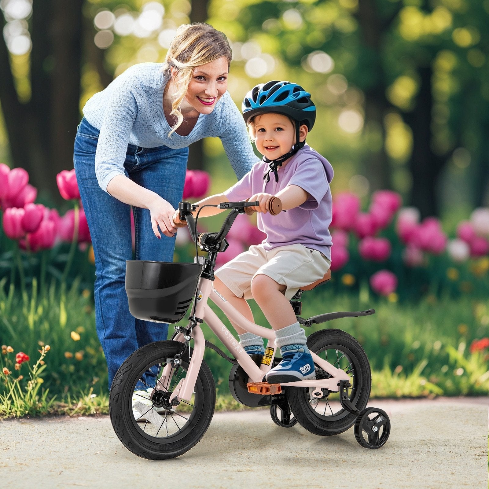 12 Inches Kids Bike with Basket and Adjustable Handlebar for 3-4 Years Old