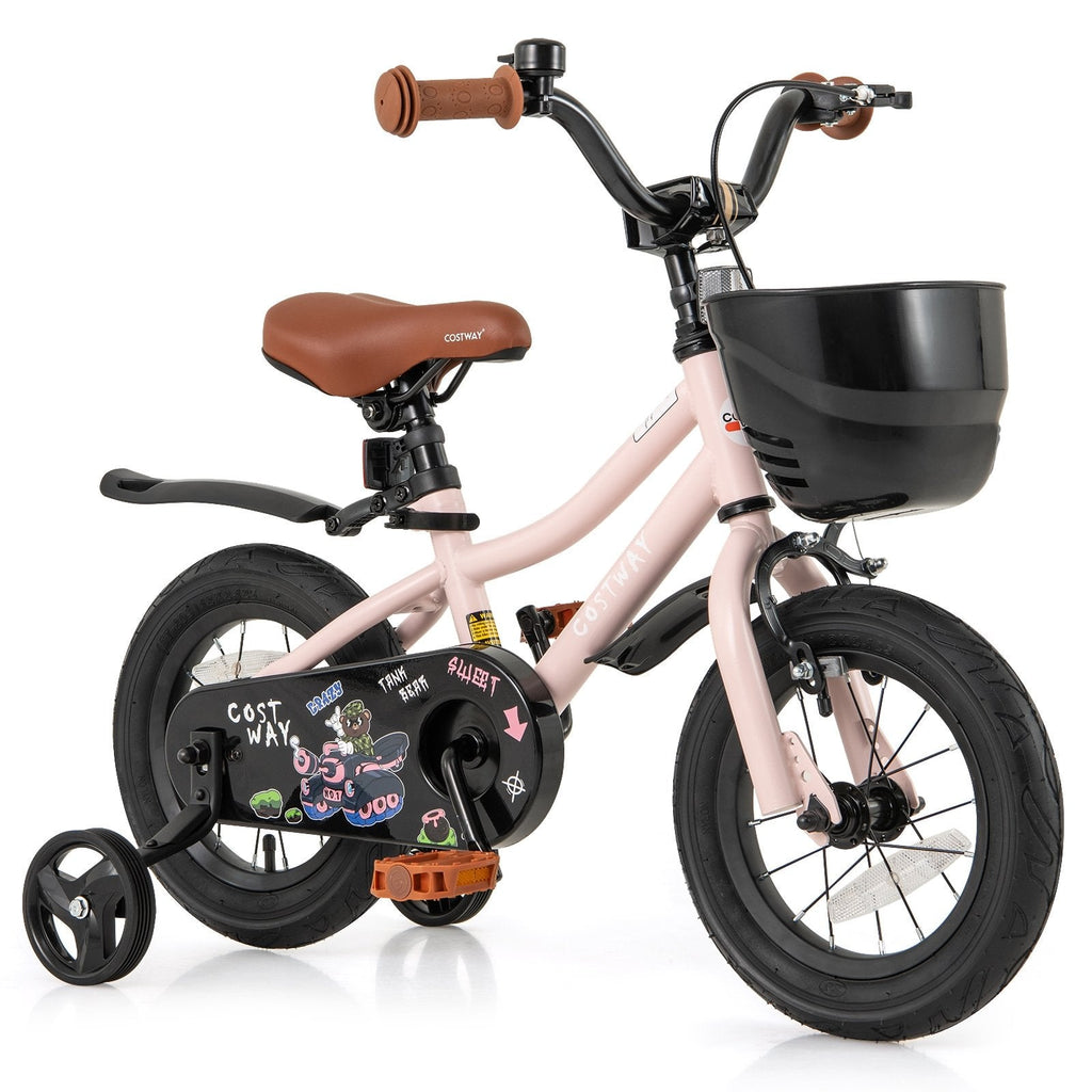 12 Inches Kids Bike with Basket and Adjustable Handlebar for 3-4 Years Old