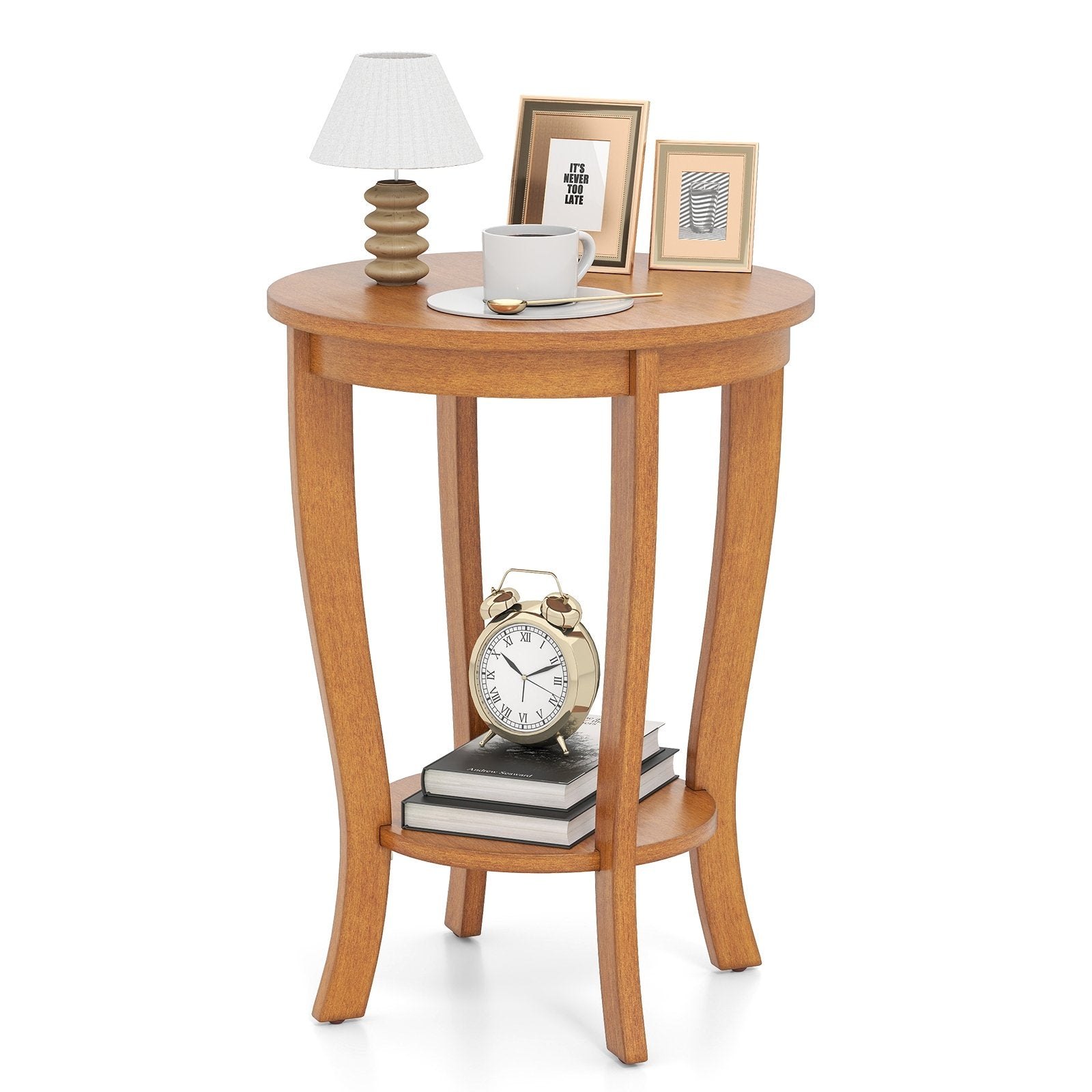 2-tier Round End Table with Solid Wood Legs-Espresso