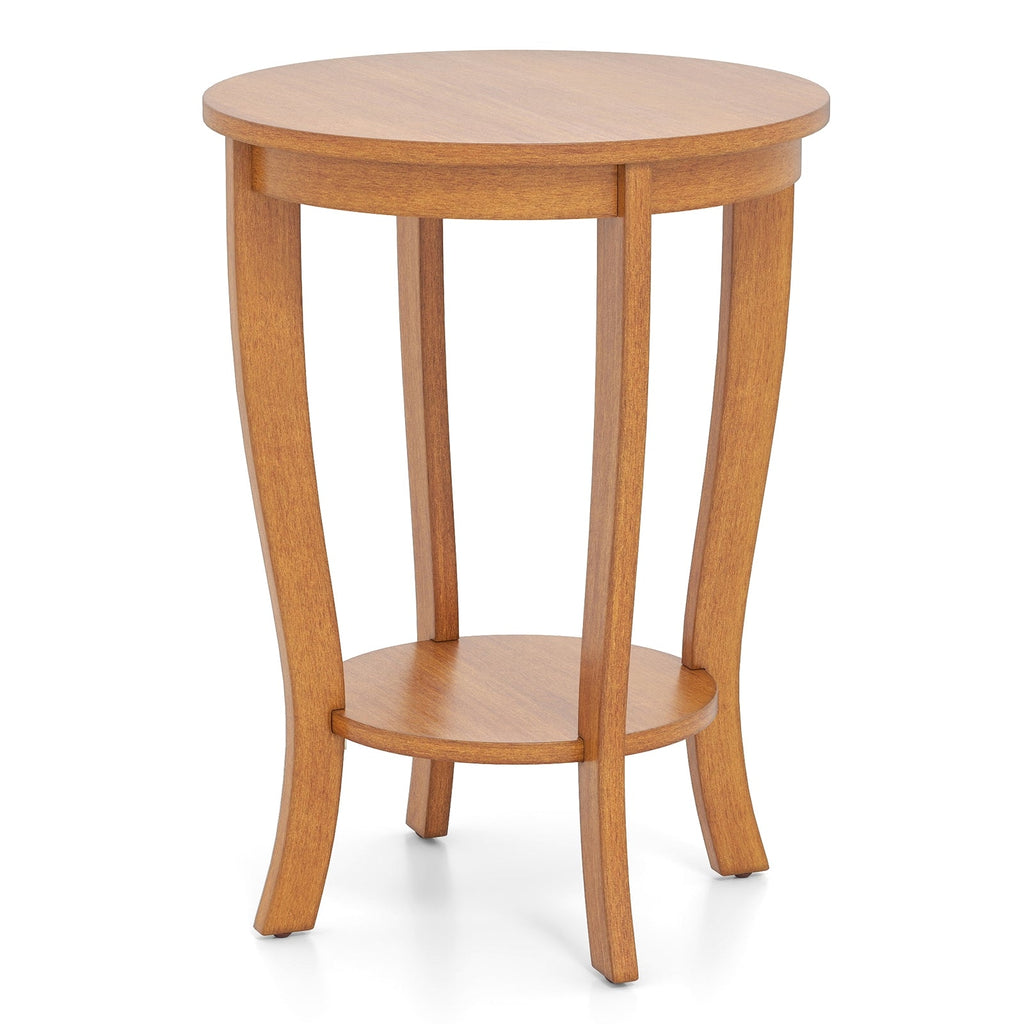2-tier Round End Table with Solid Wood Legs-Espresso
