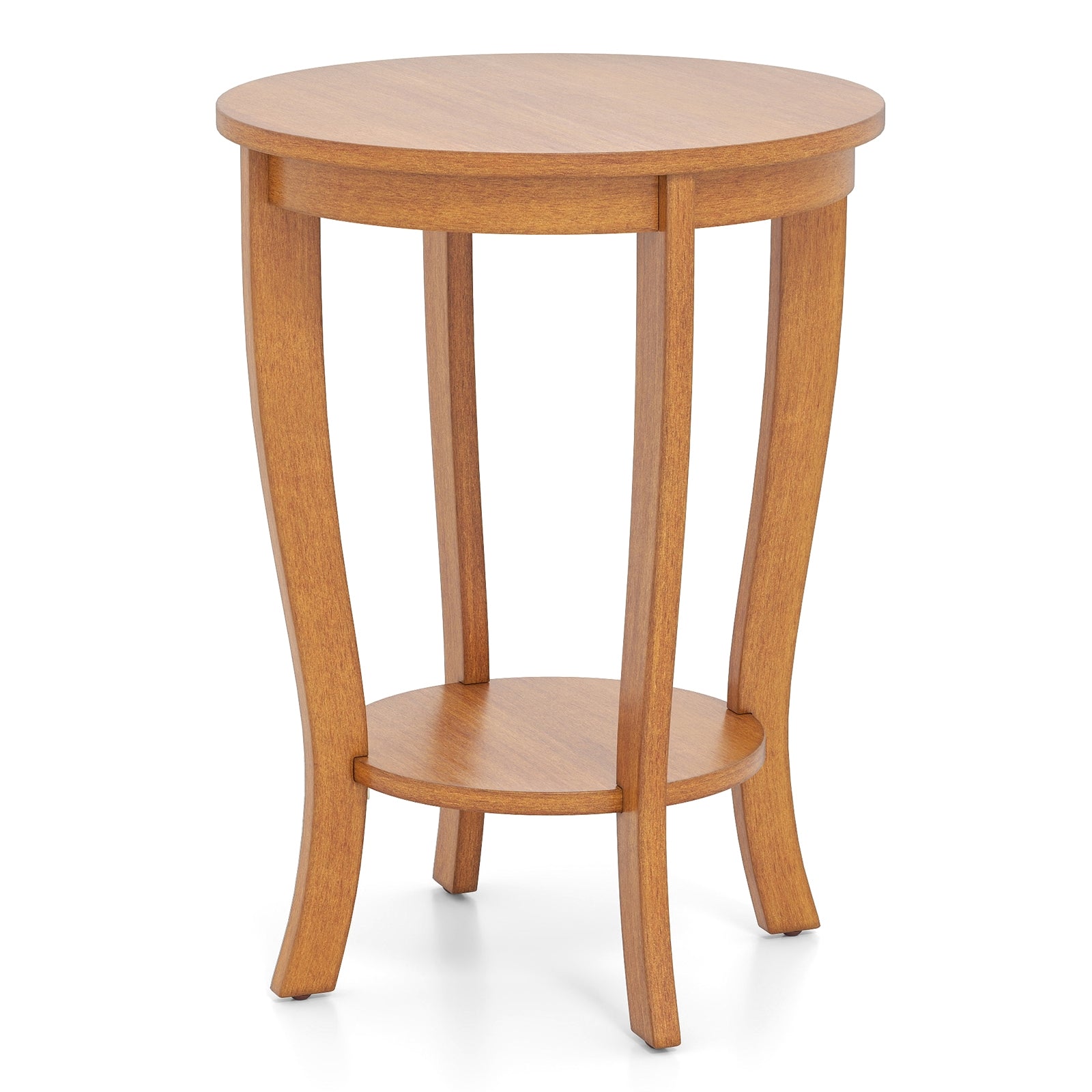 2-tier Round End Table with Solid Wood Legs-Espresso