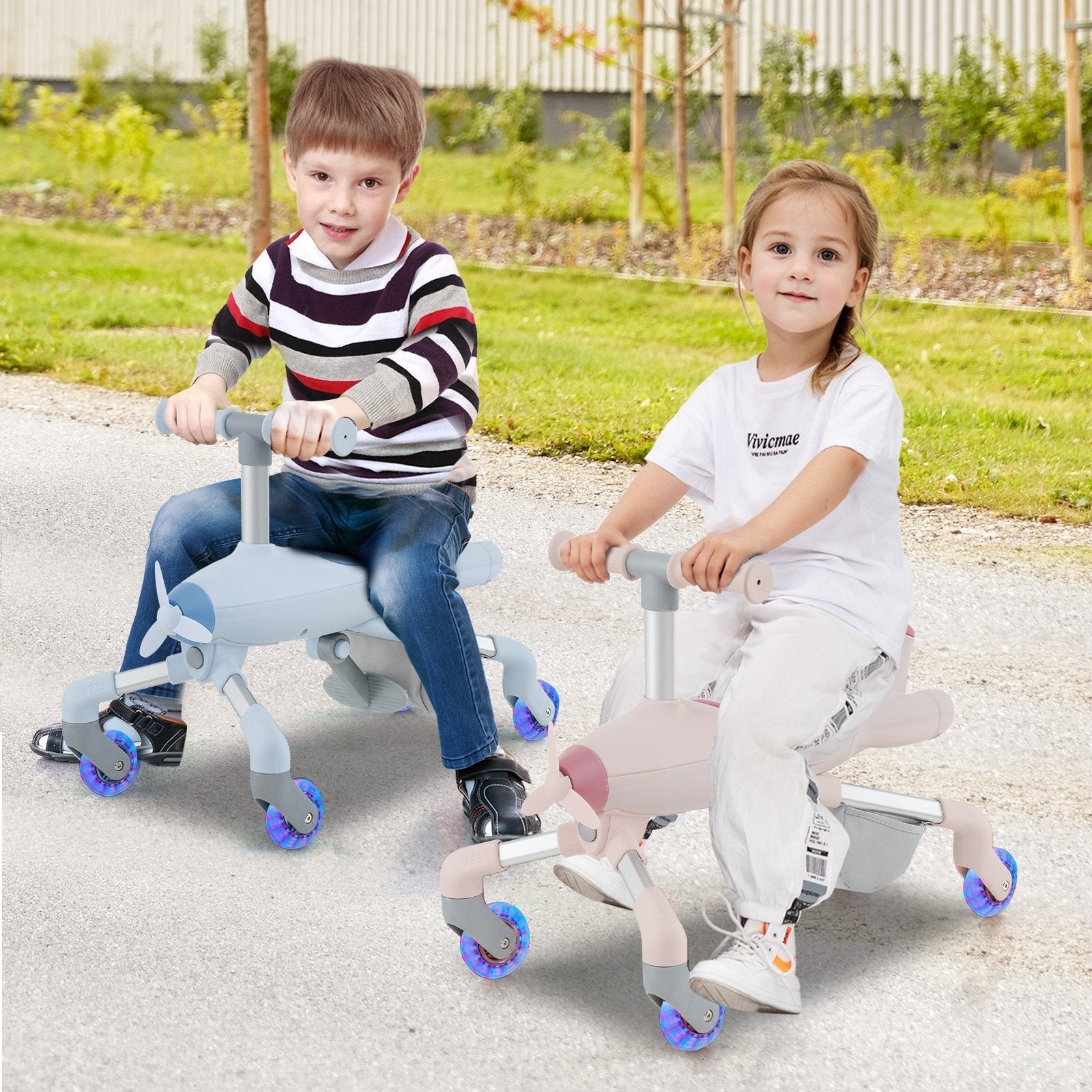 2-in-1 Kids Ride-on Push Car with LED Lighted Wheels-Navy