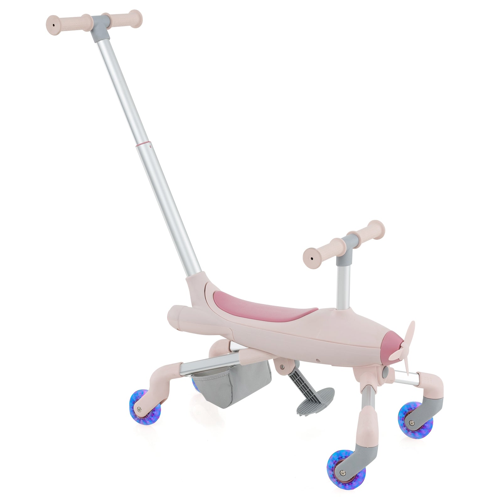 2-in-1 Kids Ride-on Push Car with LED Lighted Wheels-Navy