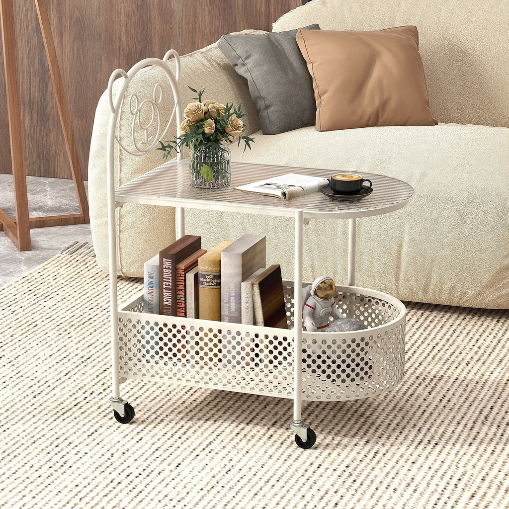 2-Tier Mobile Glass Coffee Table with Bear Pattern-Golden